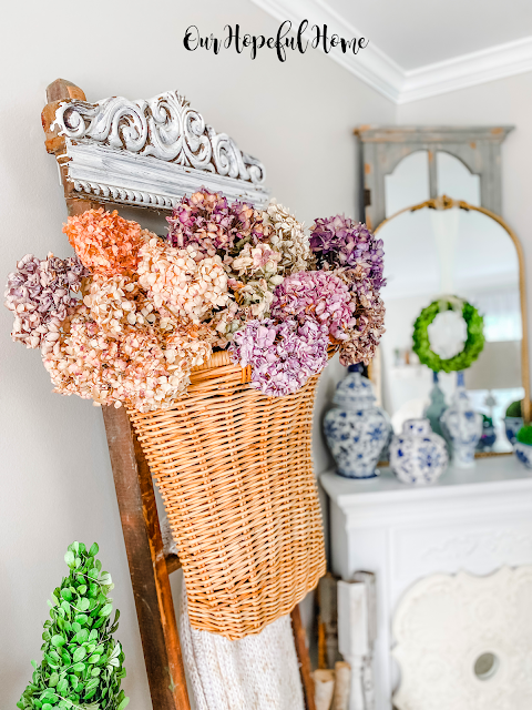 wall basket flowers mantel chinoiserie ginger jars gold mirror