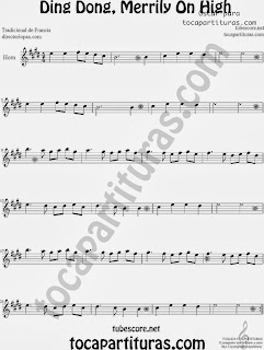 Partitura de Ding Dong, Merrily On High para Trompa y Corno  by George Ratcliffe Woodward Sheet Music for Horn  French Horn Music Scores