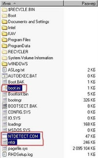 Файлы NTLDR, NTDETECT.COM, boot.ini