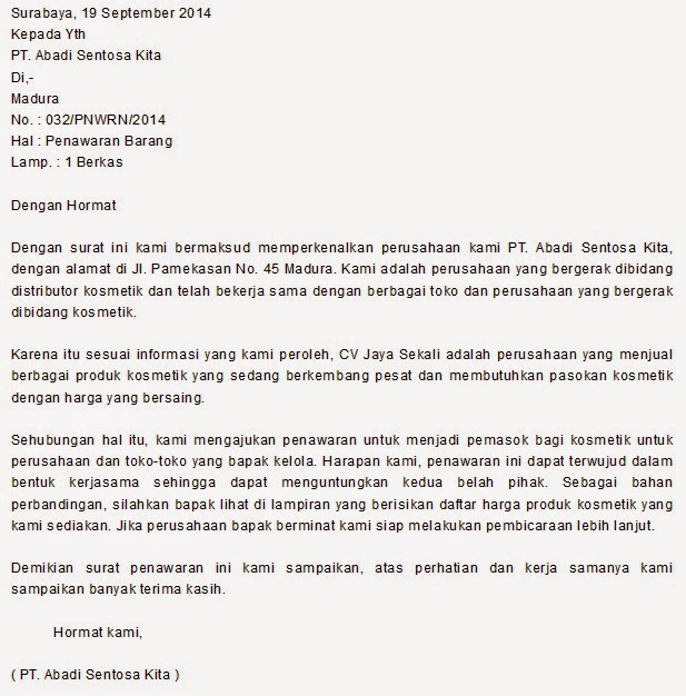 Contoh Surat Penawaran Bisnis Terbaru 2017  Kumpulan 