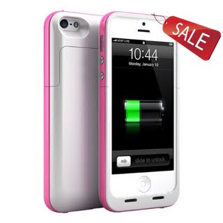 Maxboost Atomic Air External Protective iPhone 5 Battery Case / iPhone 5S Battery Case - Glossy White / Pink ( Fits All Versions of iPhone 5 / 5S - Lightning Connector Output, MicroUSB Input )