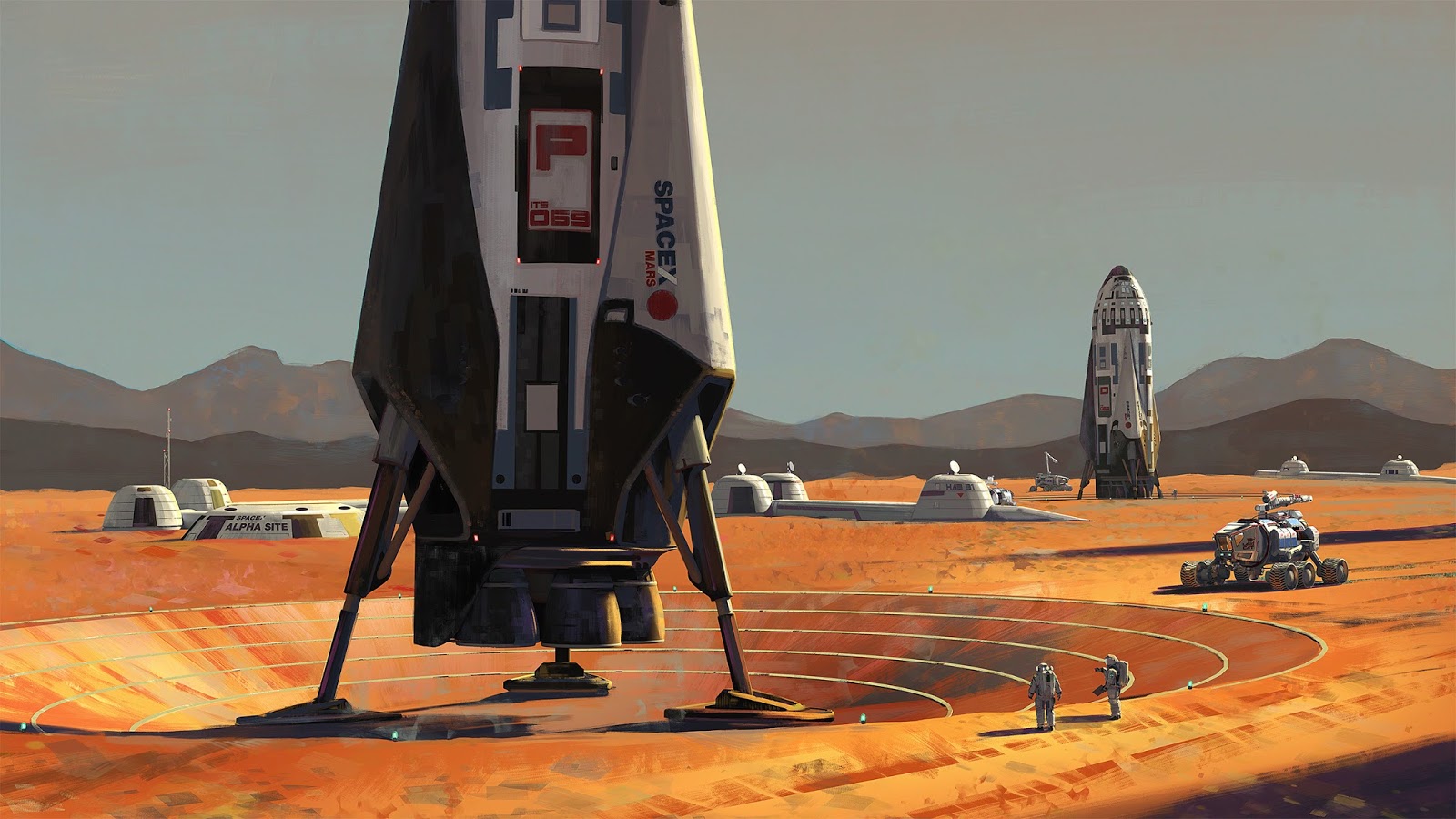 SpaceX ITS spaceships at Mars Base Alpha by Maciej Rebisz