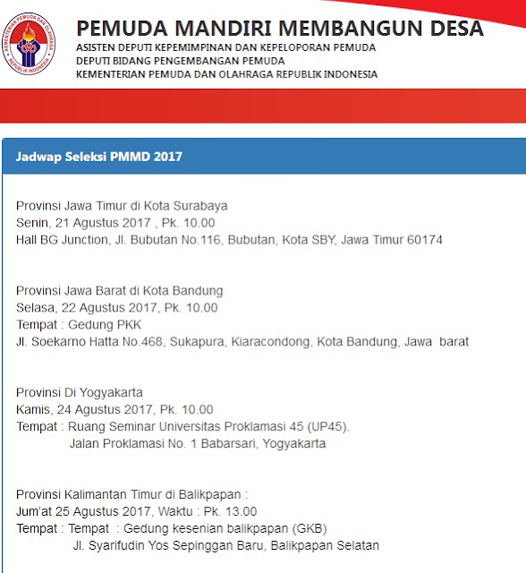 Jadwal Seleksi PMMD 2017