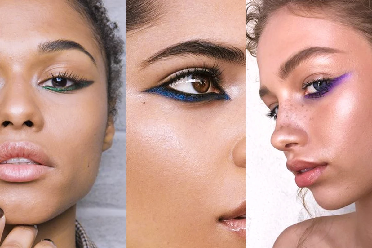 collage with three lower makeup or reverse makeup looks on female models