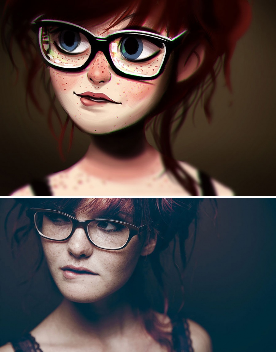 artist transforms photos of random people in amazing illustrations