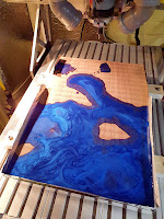 Sea filled with epoxy resin mixed with blue mica powder