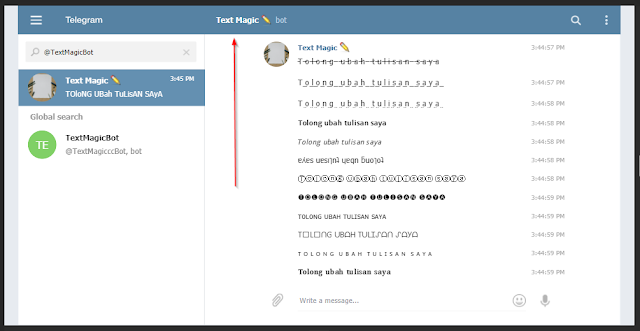 Cuping font via Text Magic di Telegram