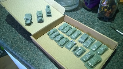 12mm vehicles - SLA printed with some minor metal sheet fencing for car window modding.