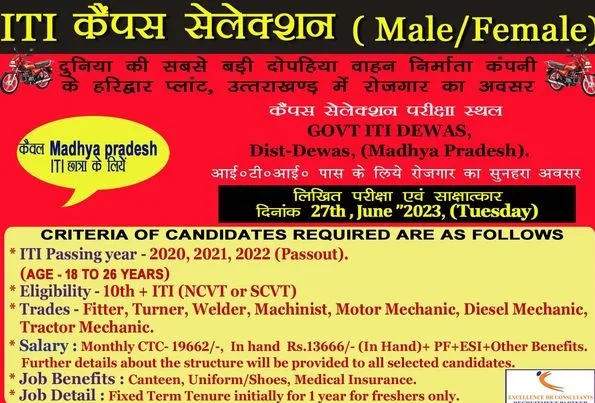 ITI Jobs Open Campus Placement for Hero Company at Government ITI Dewas,  Madhya Pradesh | Boys & Girls Both Can Apply