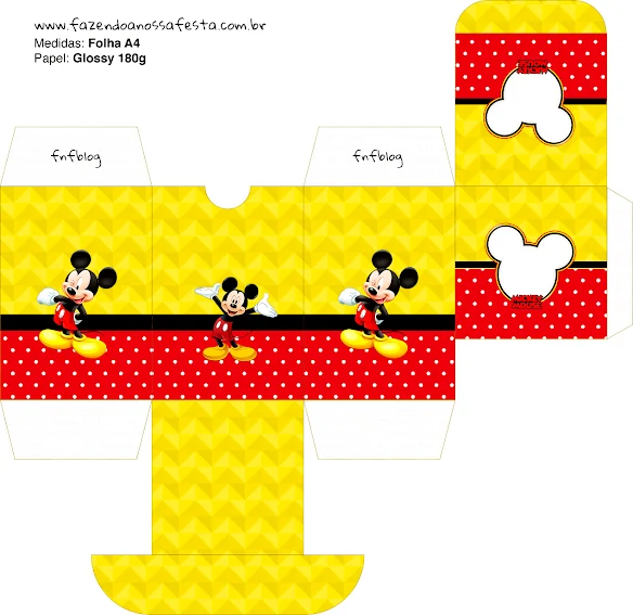 Mickey en Fondo Amarillo con Zigzags y Rojo con Lunares: Cajas para Imprimir Gratis.