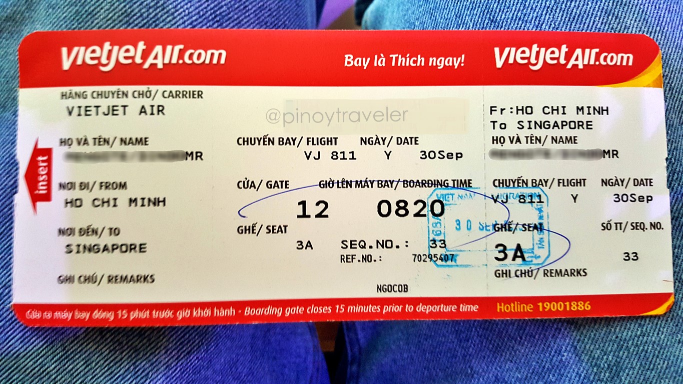 sample vietjet boarding pass from Saigon to Singapore