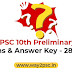 Kerala PSC 10th Preliminary Exam Questions & Answer Key - 28/05/2022