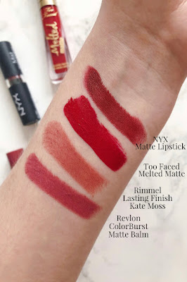 lipstick drugstore sephora matte swatch revlon too faced rimmel nyx beauty blogger makeup