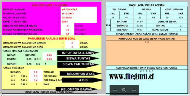 Master Aplikasi Analisis Hasil Ulangan Siswa Format Baru Excel 