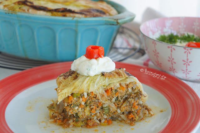 Greek Cabbage Pie with Yogurt Sauce