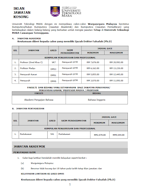 Jawatan Kosong di Universiti Teknologi Mara (UITM)