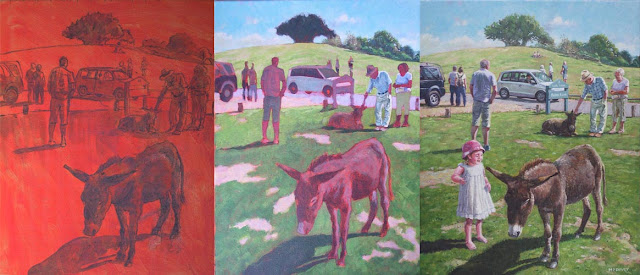 painting stages of Boultons Bench, New Forest WIP