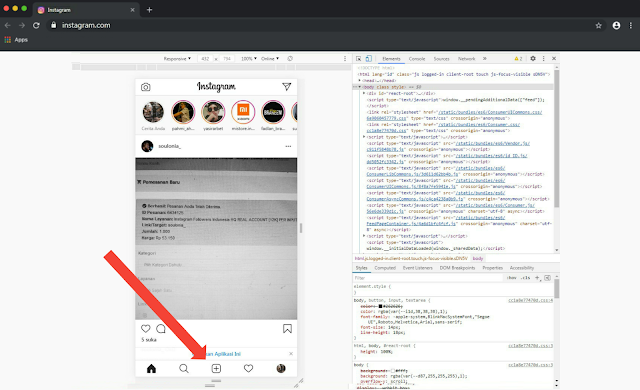 Inspect elemen Instagram web