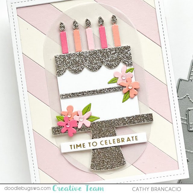 Pretty Pink Posh Fancy Cake and Lawn Fawn Simple Diagonal Stripe