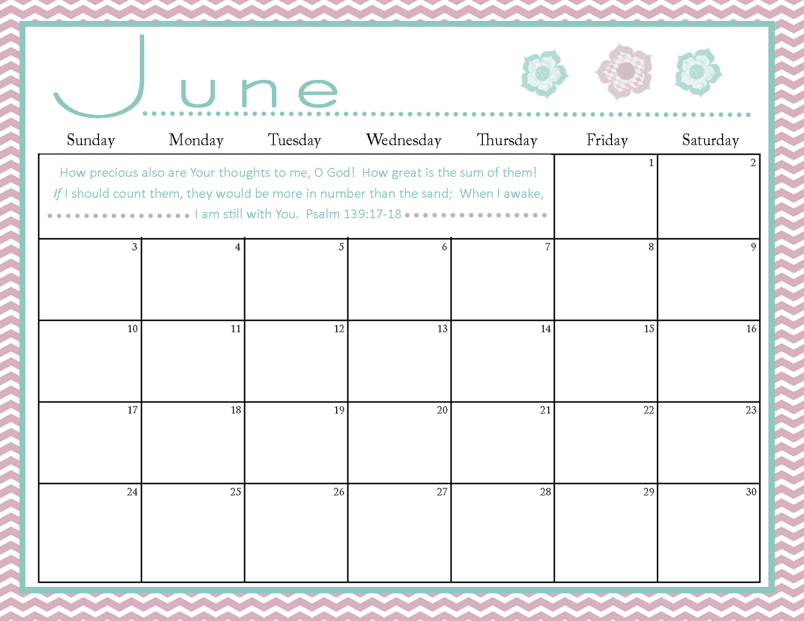 The Blogging Pastors Wife Printable June 2012 Calendar
