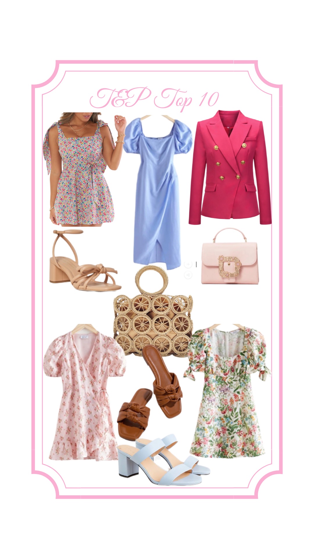 Wedding Guest Dresses, Floral Dresses, Summer Shoes and Accessories, midi dress, blazer, top 10, top 10 finds of the week, shopping, pink blazer, nude block heels, straw bag, top handle bag