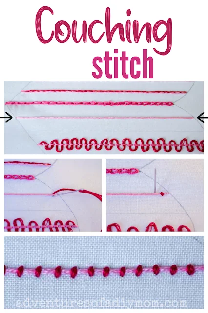 collage of images depicting the couching stitch
