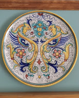 Ceramic plate from Deruta, Umbria, Italy decorated in Raffaellesco design