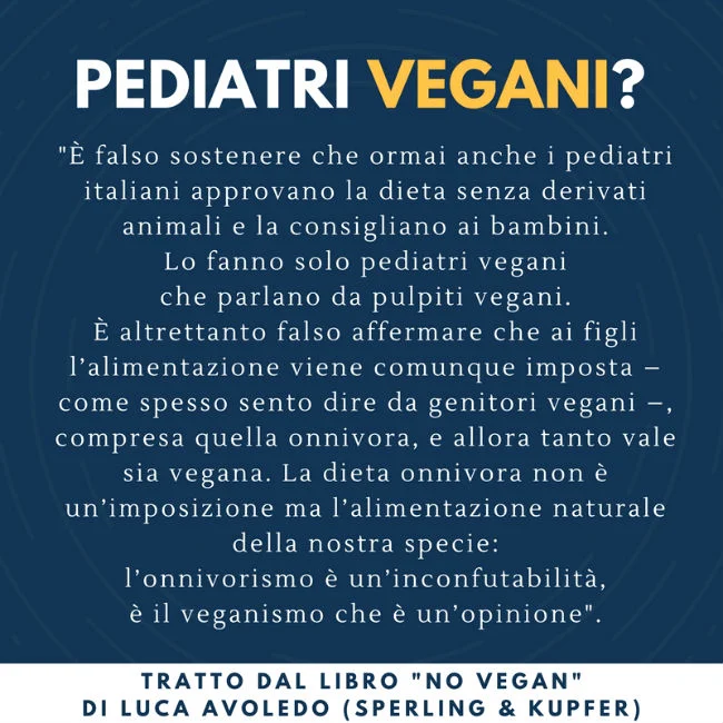 Un brano del libro No Vegan di Luca Avoledo sui bambini vegani