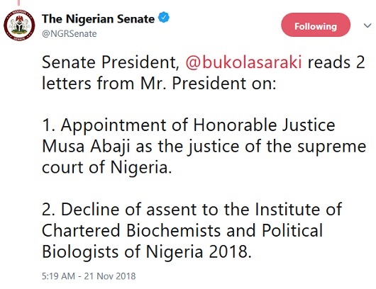 President Buhari Appoints Abaji As New Supreme Court Justice