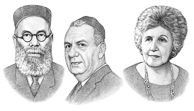 Rabbi family stipple portraits