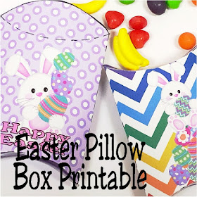 Quckly and easily print these Easter pillow boxes for a fun way to give sweets and treats to all your friends this Easter  These free printable pillow boxes have cute Easter Bunnies and fun colors to brighten up your Easter baskets.