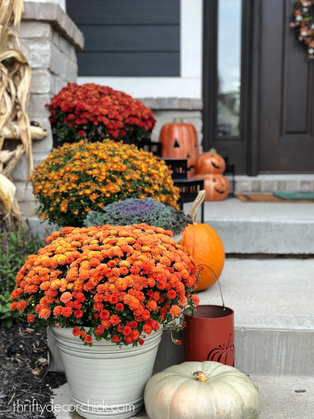 mums and cabbage fall porch