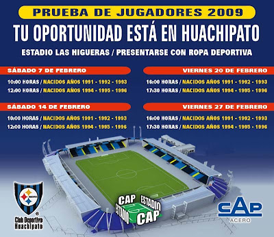 Prueba de JUgadores 2009: Tú oportunidad está en Huachipato, en el estadio Las Higueras presentarse con ropa deportiva 