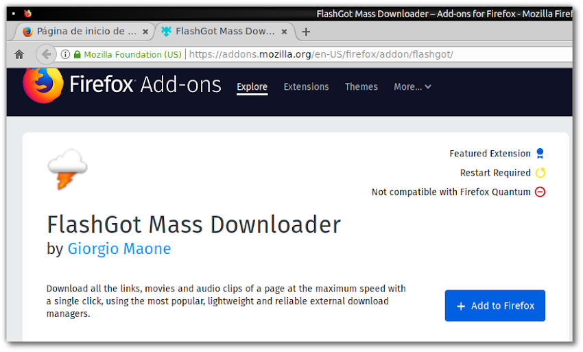Descargar varios archivos de los enlaces de una página web con FlashGot en Firefox ESR