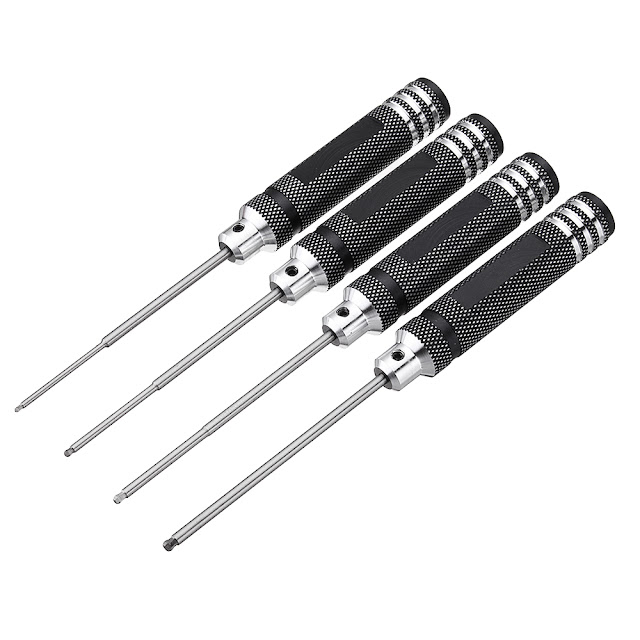 Drillpro 4pcs H1.5/2.0/2.5/3.0mm HSS Ball Screwdrivers Tool Kit Black Repair Tool Set