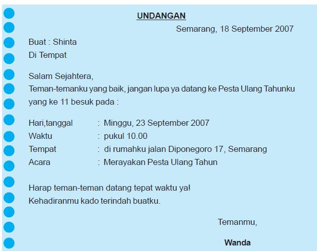 Menulis Surat Undangan, Undangan Tidak Resmi, Undangan 