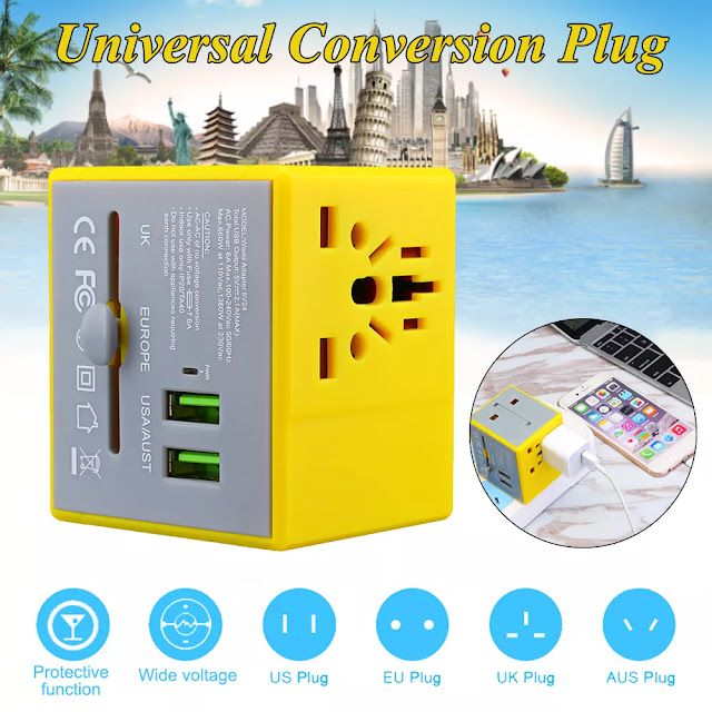 AUGIENB All In One Universal Conversion Plug UK EU AU US Electric Plug Converter AC Power Adapter USB Charger 