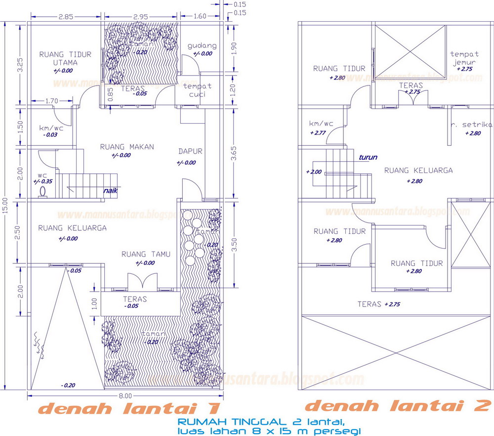 Desain Rumah Tinggal Dua Lantai Di Atas Lahan 8 X 15 Meter Persegi