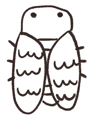 アブラゼミのイラスト（蝉・虫） モノクロ線画