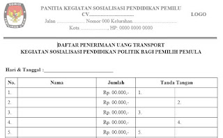 Proposal, LPJ, Absensi, Transport, Narasumber, Amplop, dan Undangan Sosialisasi Pendidikan Pemilu Bagi Pemilih Pemula