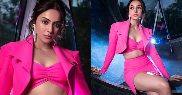 Rakul Preet cleavage sexy legs pink outfit