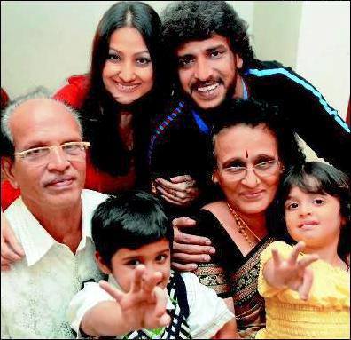 Kannada Actor Upendra with Father Manjunath Rao, Mother Anasuya, Wife Priyanka Upendra, Kids Son Ayush & Daughter Aishwarya | Kannada Actor Upendra Family Photos | Kannada Actor Upendra Real-Life Photos