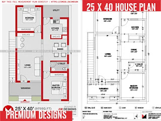 25 x 40 House plan 2bhk with west facing