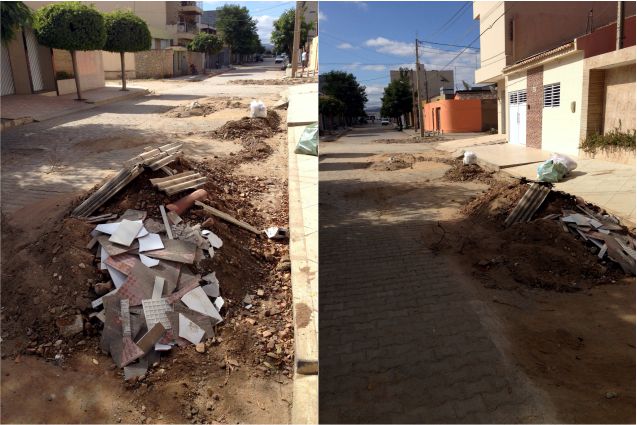 Obras na rua Maria Lira estão paradas e entulhos foram deixados no meio da rua, reclama morador