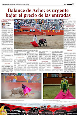 Página toros diario El Cumbe periodico feria señor milagros plaza de acho castella galdos el olivar roca rey