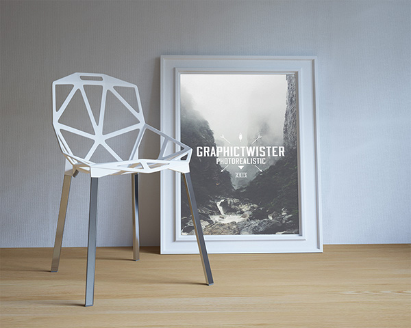 Download Poster Mockup PSD Terbaru Gratis - Single Poster Frame with Modern Chair