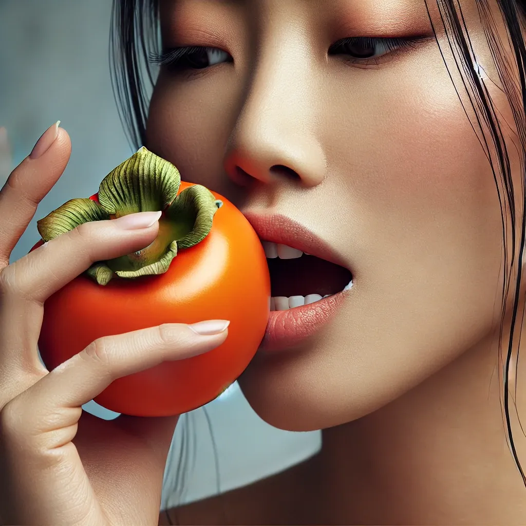 a-woman-eating-a-persimmon