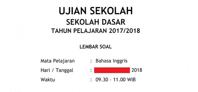 Soal Ujian Sekolah (US) Bahasa Inggris Kelas 6 SD dan Kunci Jawaban