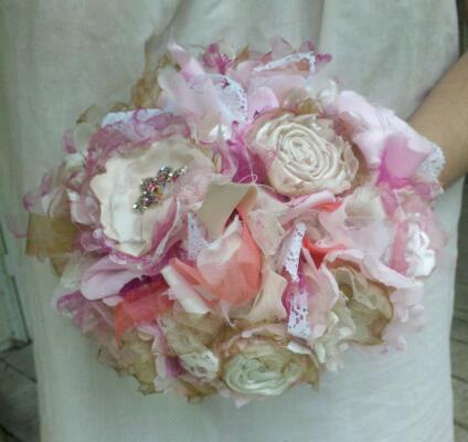 Shabby Chic Bridal Bouquet Fabric Flower Bouquet Rustic Wedding