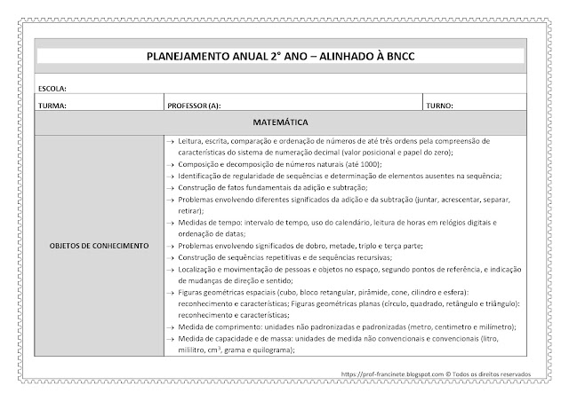 PLANEJAMENTO ANUAL 2º ANO – ALINHADO À BNCC